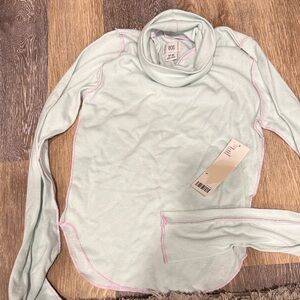 BDG Mint Green Turtleneck Top with Pink Stitching